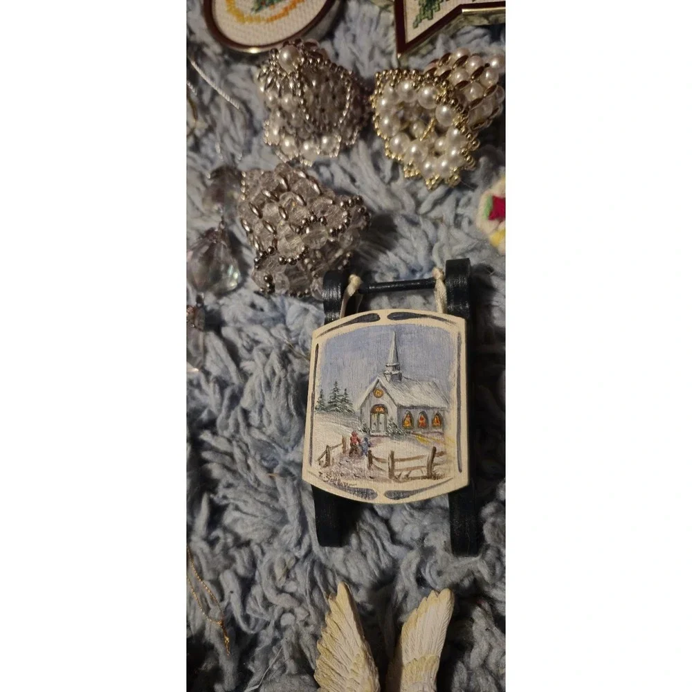 Vintage‎ Style Christmas Ornament Lot – Needlepoint, Crystal, Angels & Faith...